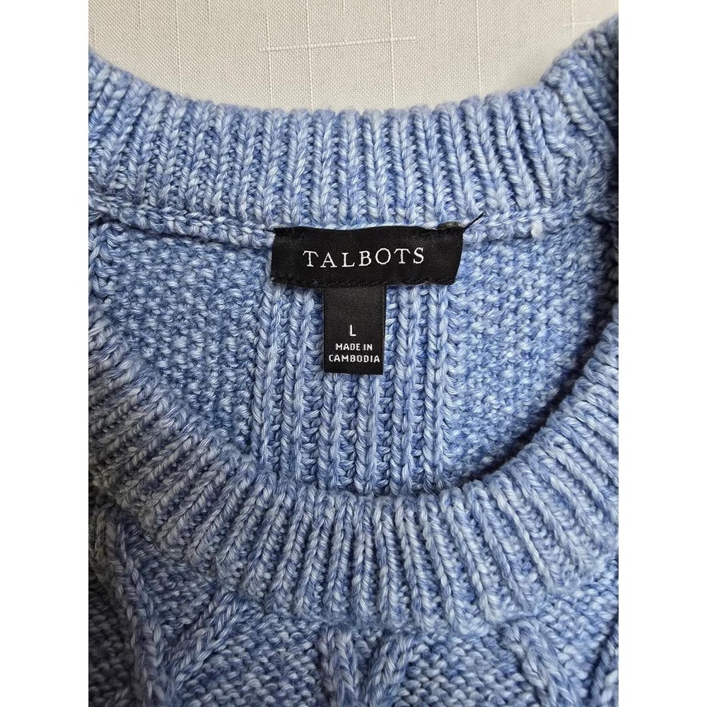 Talbots Womens Light Blue Cable Knit Cotton Sweater Crewneck L Preppy - Picture 4 of 7